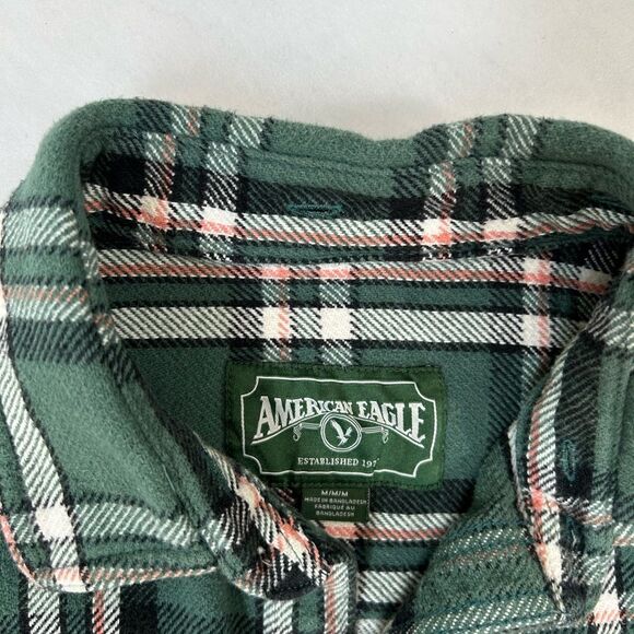 American Eagle Outfitter Green Plaid Shacket Thick Button Up Shirt Men’s Sz M - Picture 7 of 14